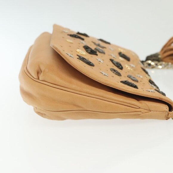 Jimmy Choo Studs Shoulder Bag Leather Beige Gold Auth - Picture 4 of 15